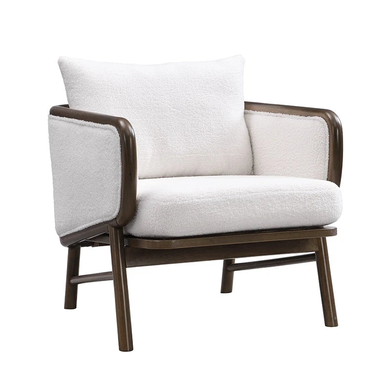 Sherpa Upholstered Accent Armchair with Solid Wood Frame & Bucket Seat