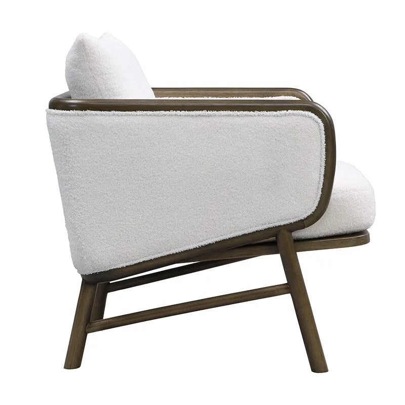 Sherpa Upholstered Accent Armchair with Solid Wood Frame & Bucket Seat