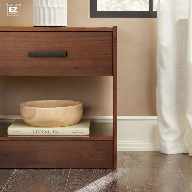 Solid Pine Wood Nightstand with Drawer & Open Shelf – Modern Style