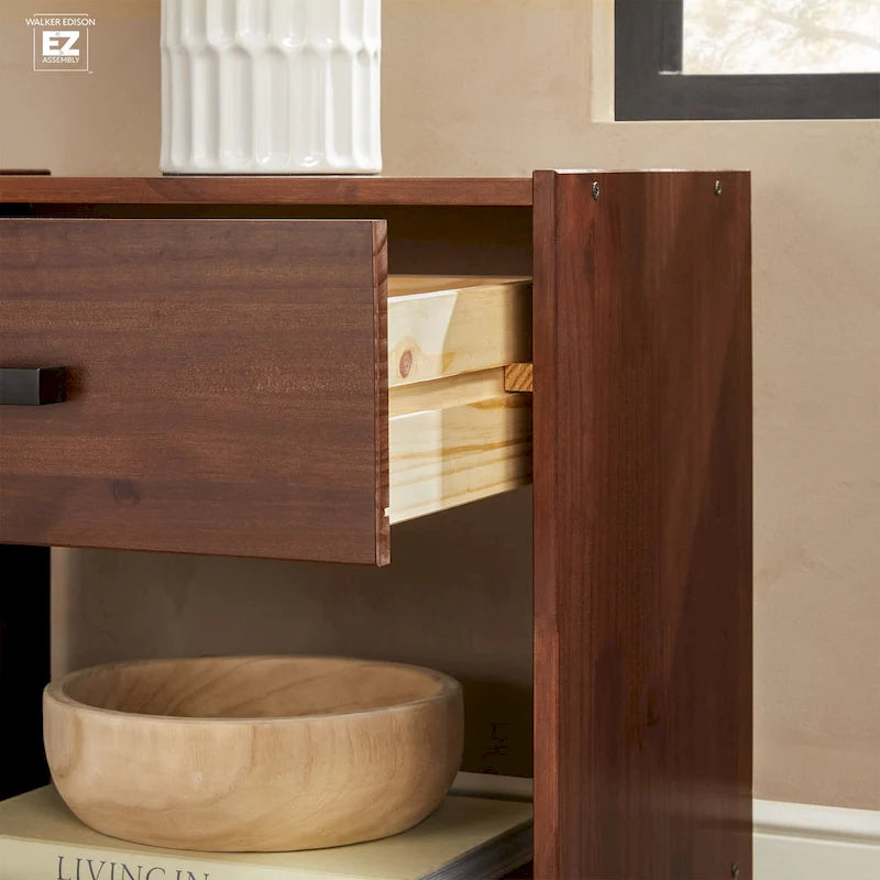 Solid Pine Wood Nightstand with Drawer & Open Shelf – Modern Style