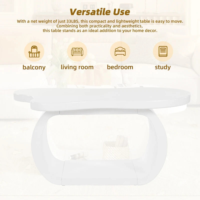 Cloud-Shaped Irregular Coffee Table with 1.5-Inch Thick Top & Curved Legs