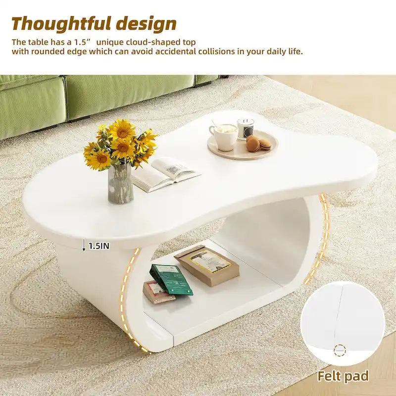 Cloud-Shaped Irregular Coffee Table with 1.5-Inch Thick Top & Curved Legs