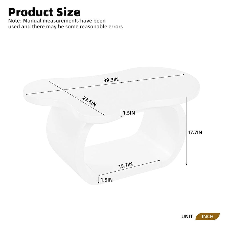 Cloud-Shaped Irregular Coffee Table with 1.5-Inch Thick Top & Curved Legs