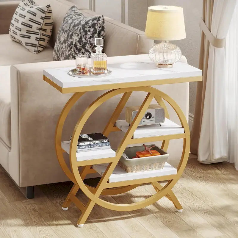 Table d'appoint étroite à 3 niveaux avec structure en métal industriel
