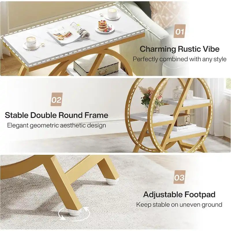 Table d'appoint étroite à 3 niveaux avec structure en métal industriel