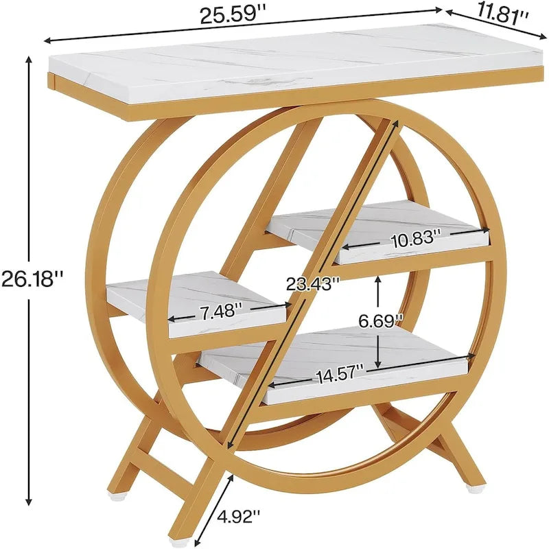 Table d'appoint étroite à 3 niveaux avec structure en métal industriel