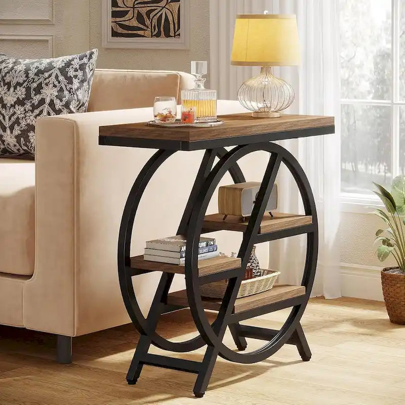 Table d'appoint étroite à 3 niveaux avec structure en métal industriel