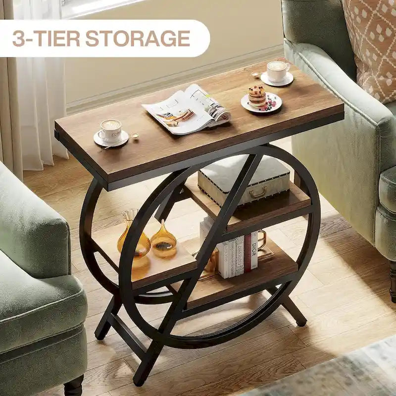 Table d'appoint étroite à 3 niveaux avec structure en métal industriel