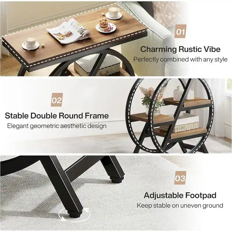Table d'appoint étroite à 3 niveaux avec structure en métal industriel