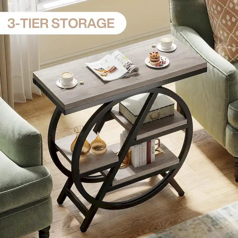 Table d'appoint étroite à 3 niveaux avec structure en métal industriel