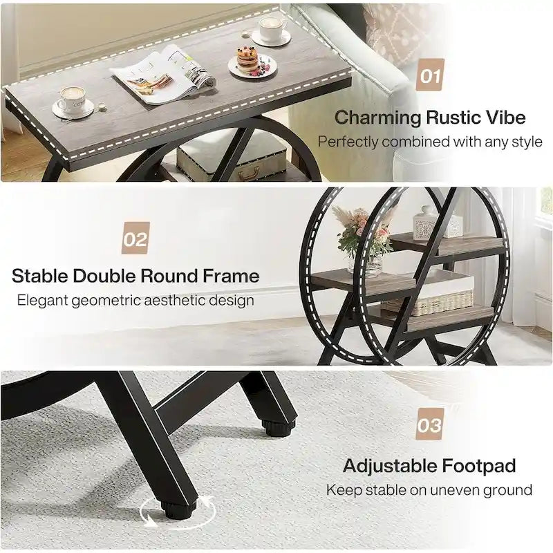 Table d'appoint étroite à 3 niveaux avec structure en métal industriel