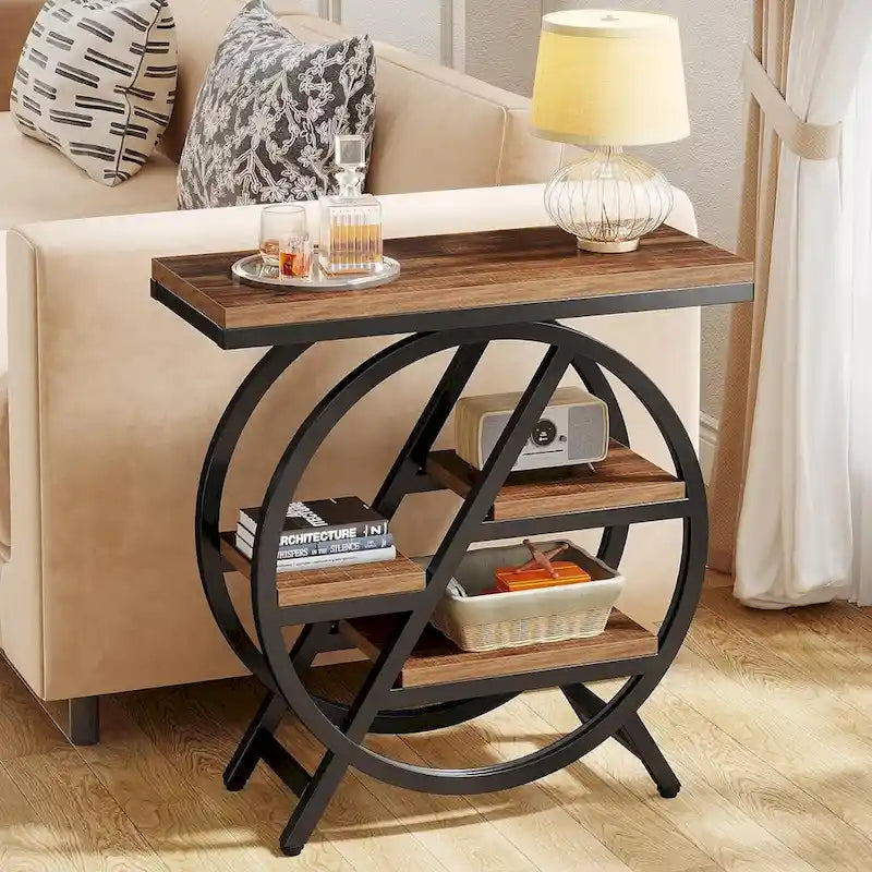 Table d'appoint étroite à 3 niveaux avec structure en métal industriel