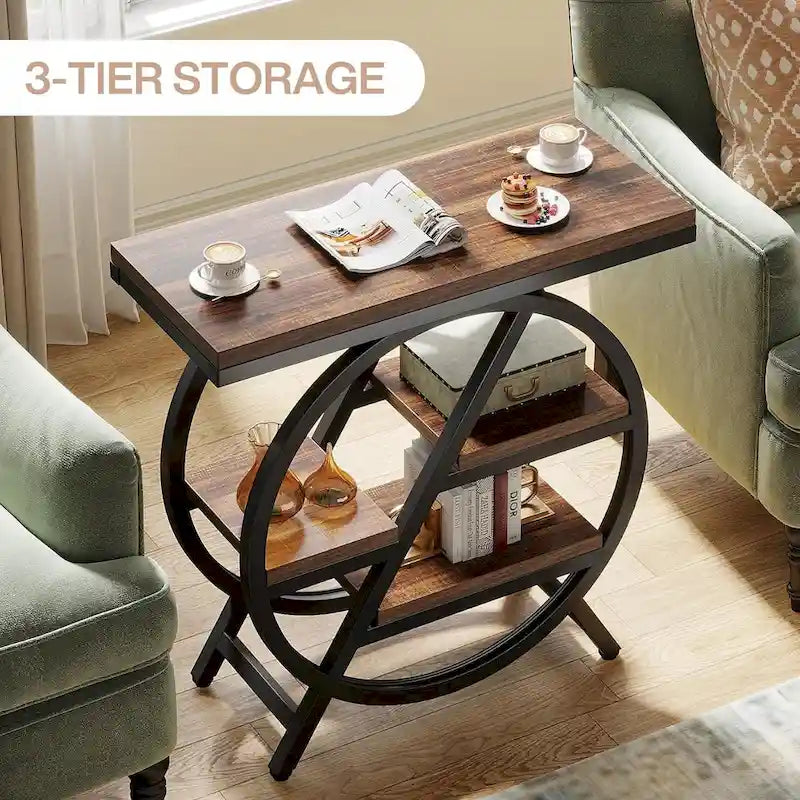 Table d'appoint étroite à 3 niveaux avec structure en métal industriel