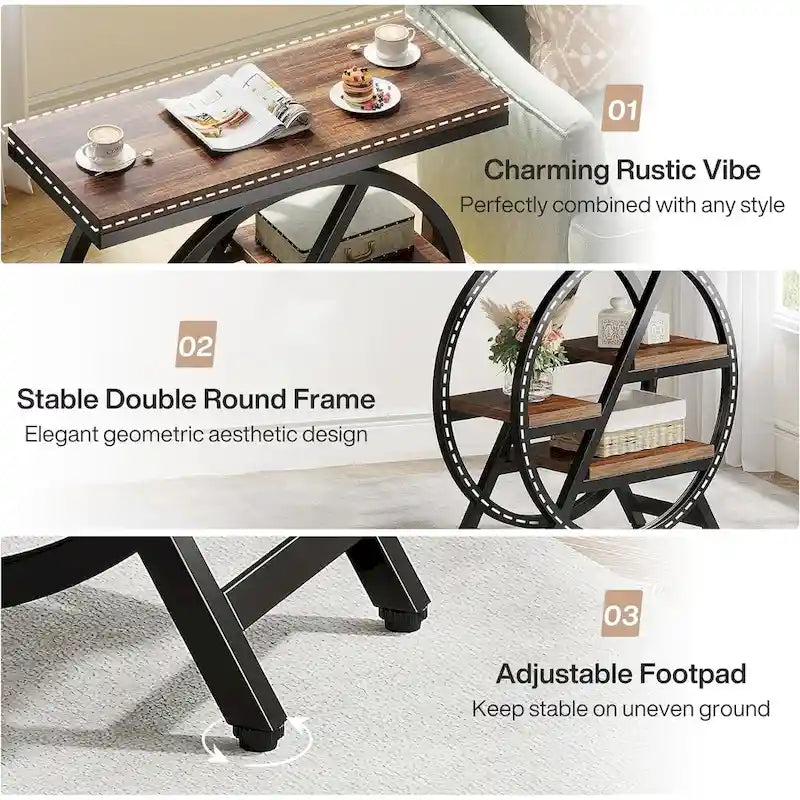 Table d'appoint étroite à 3 niveaux avec structure en métal industriel