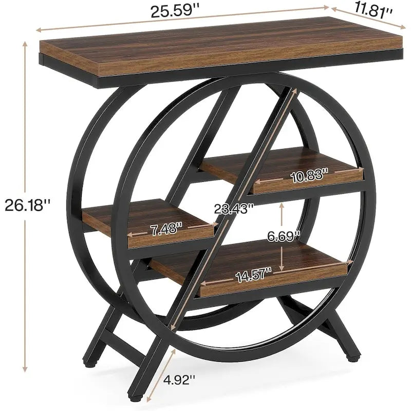 Table d'appoint étroite à 3 niveaux avec structure en métal industriel