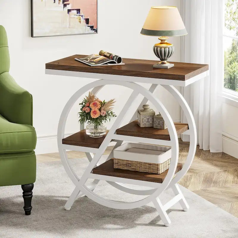 Table d'appoint étroite à 3 niveaux avec structure en métal industriel