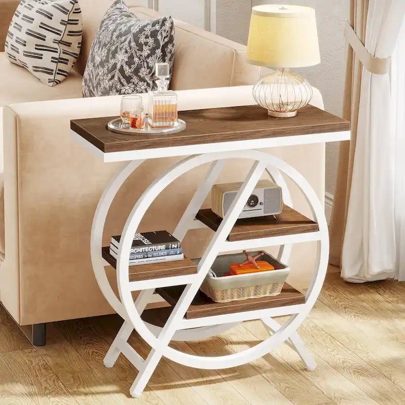 Table d'appoint étroite à 3 niveaux avec structure en métal industriel