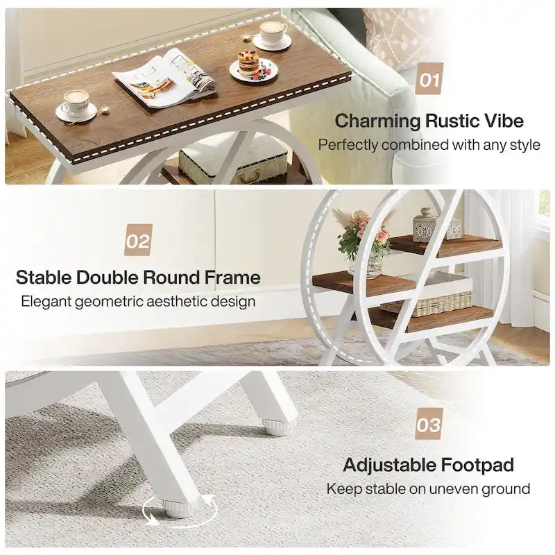 Table d'appoint étroite à 3 niveaux avec structure en métal industriel
