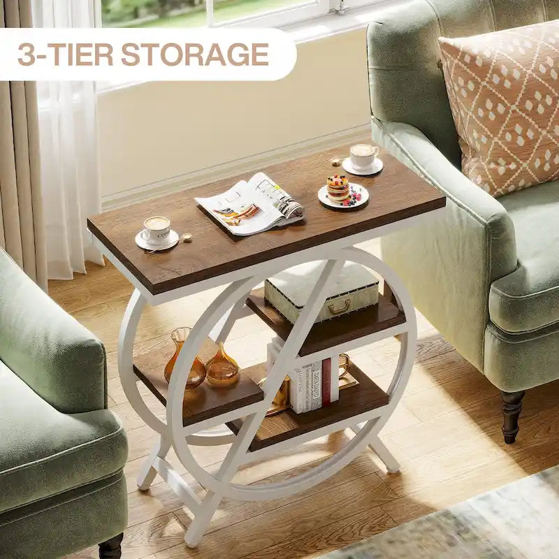 Table d'appoint étroite à 3 niveaux avec structure en métal industriel
