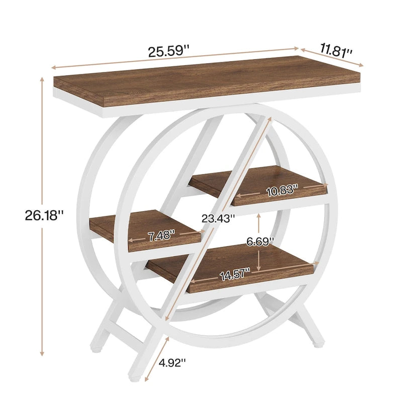 Table d'appoint étroite à 3 niveaux avec structure en métal industriel