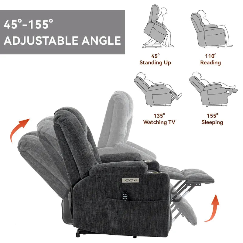 Aufstehsessel mit elektrischer Aufstehhilfe, Massage, Wärme, USB-Ladefunktion und Getränkehaltern
