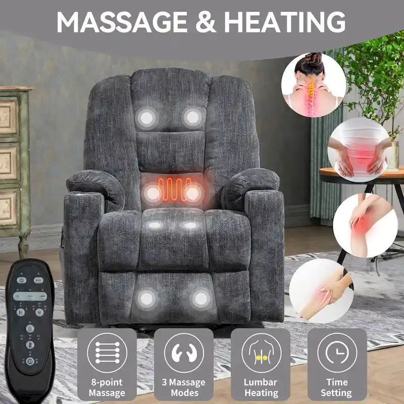 Aufstehsessel mit elektrischer Aufstehhilfe, Massage, Wärme, USB-Ladefunktion und Getränkehaltern