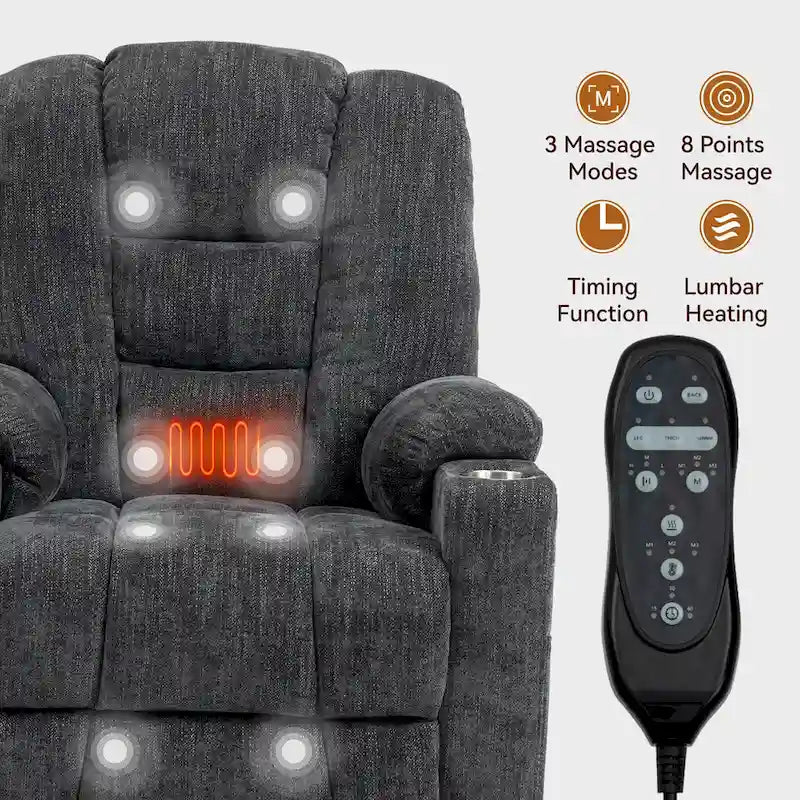 Aufstehsessel mit elektrischer Aufstehhilfe, Massage, Wärme, USB-Ladefunktion und Getränkehaltern