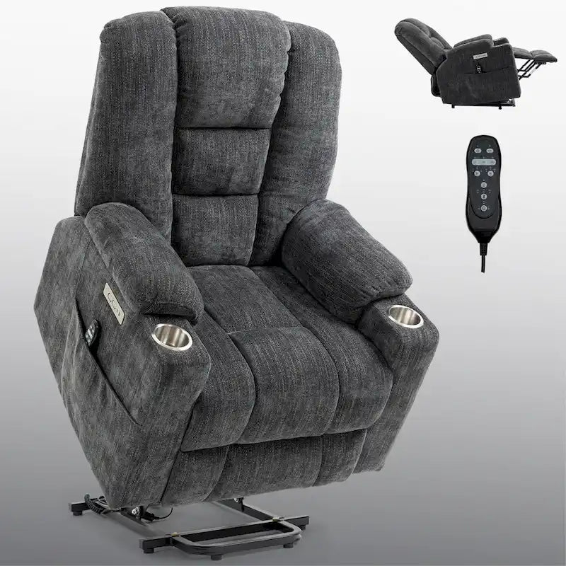 Aufstehsessel mit elektrischer Aufstehhilfe, Massage, Wärme, USB-Ladefunktion und Getränkehaltern