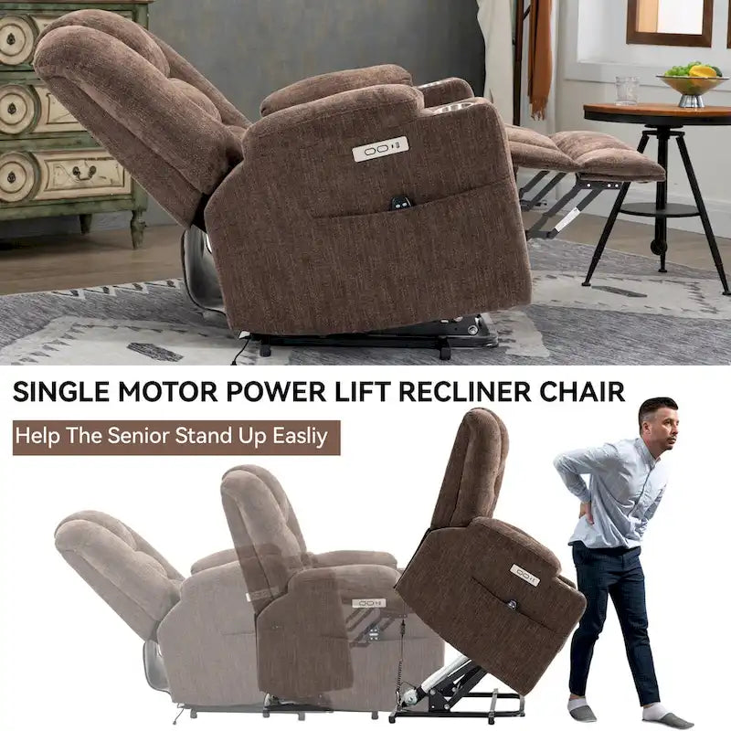Aufstehsessel mit elektrischer Aufstehhilfe, Massage, Wärme, USB-Ladefunktion und Getränkehaltern