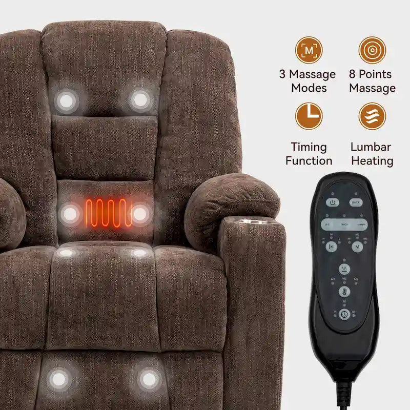 Aufstehsessel mit elektrischer Aufstehhilfe, Massage, Wärme, USB-Ladefunktion und Getränkehaltern