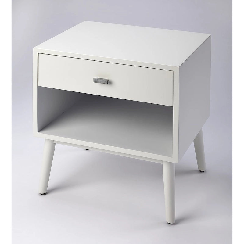 Mid-Century Wood Side Table with Drawer & Storage Shelf