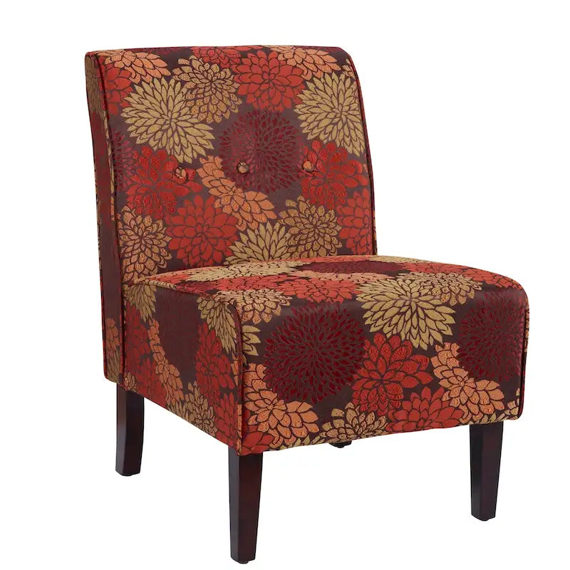 Sessel aus Blumenstoff mit Knopfheftung und Walnussbeinen