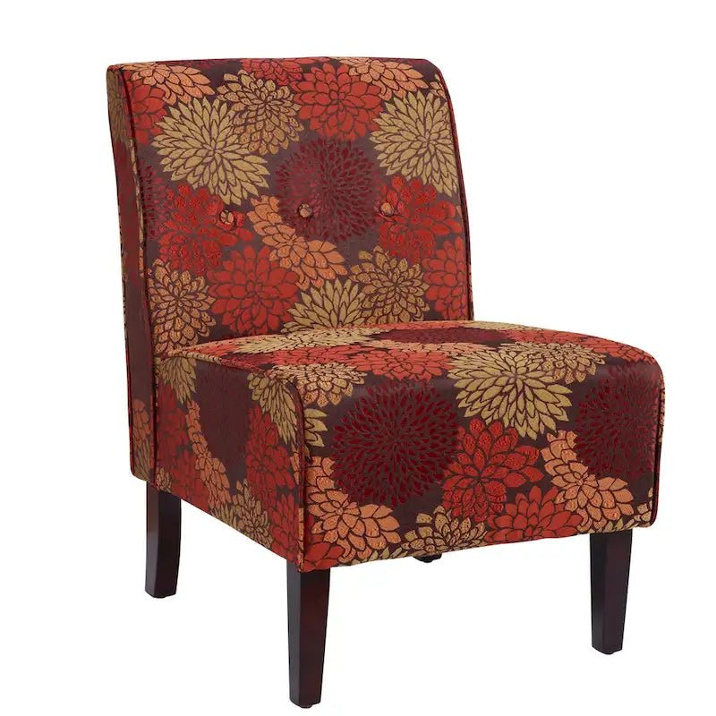 Sessel aus Blumenstoff mit Knopfheftung und Walnussbeinen