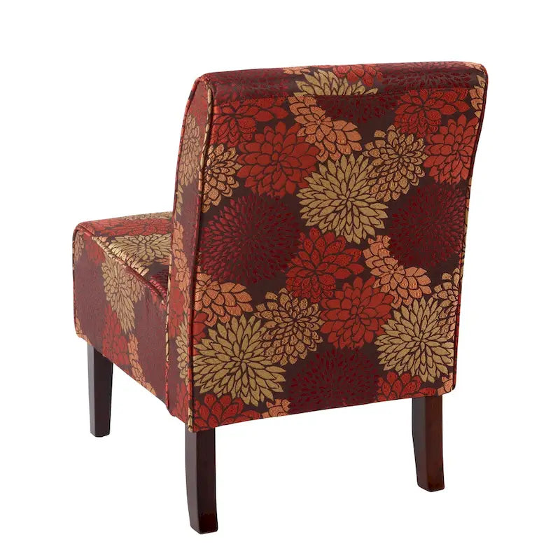 Floral Fabric Lounge Chair with Button Tufting and Walnut Legs