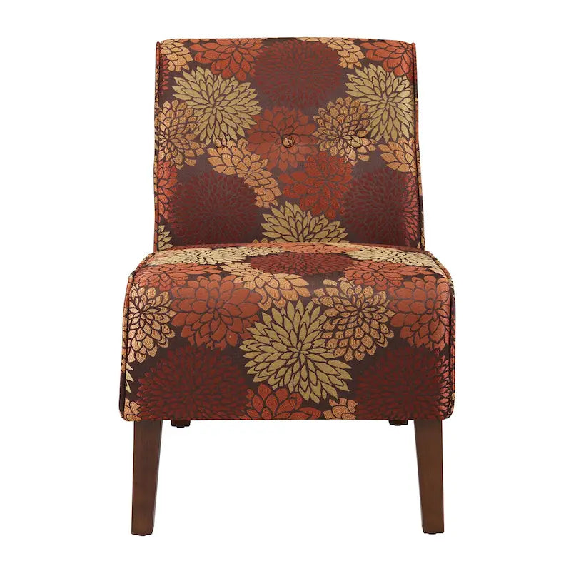 Floral Fabric Lounge Chair with Button Tufting and Walnut Legs