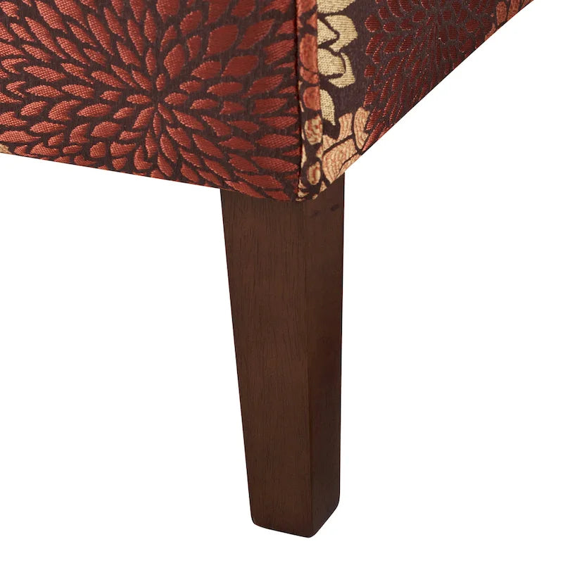 Floral Fabric Lounge Chair with Button Tufting and Walnut Legs