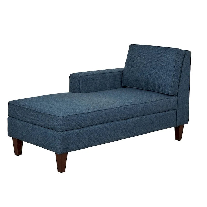 Upholstered Storage Chaise Lounge with Single Arm & Walnut Legs