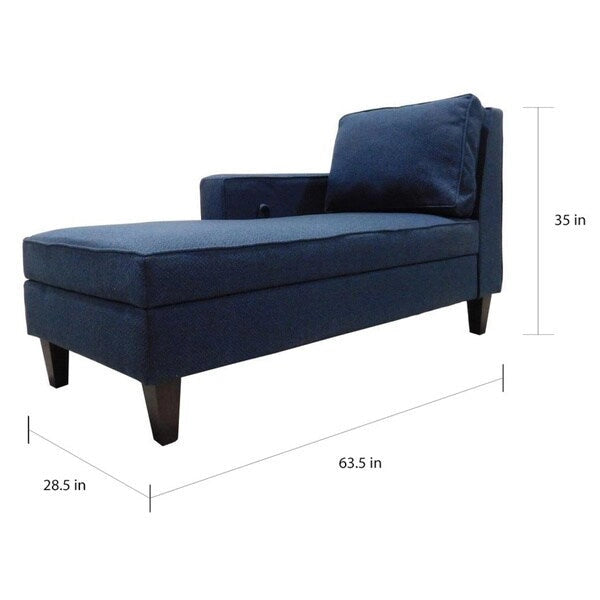 Upholstered Storage Chaise Lounge with Single Arm & Walnut Legs