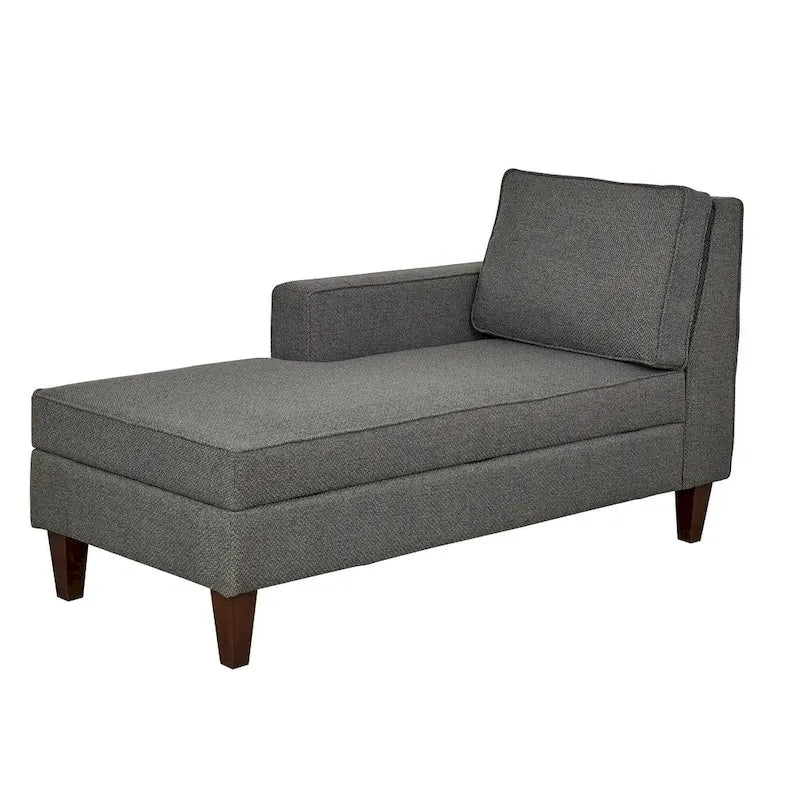 Upholstered Storage Chaise Lounge with Single Arm & Walnut Legs
