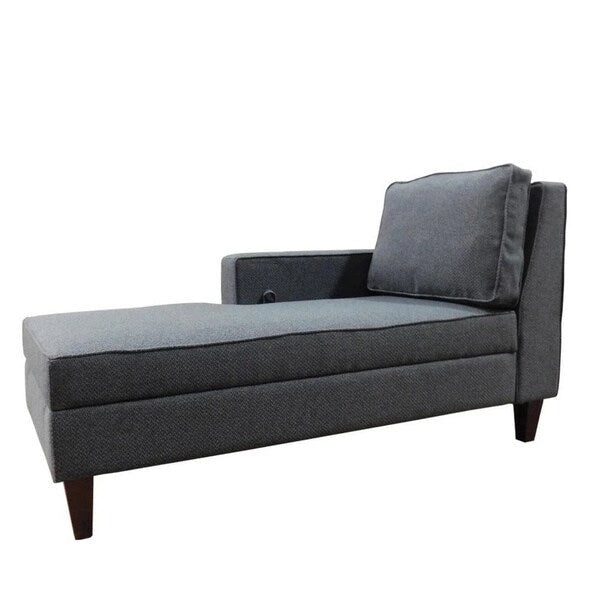Upholstered Storage Chaise Lounge with Single Arm & Walnut Legs