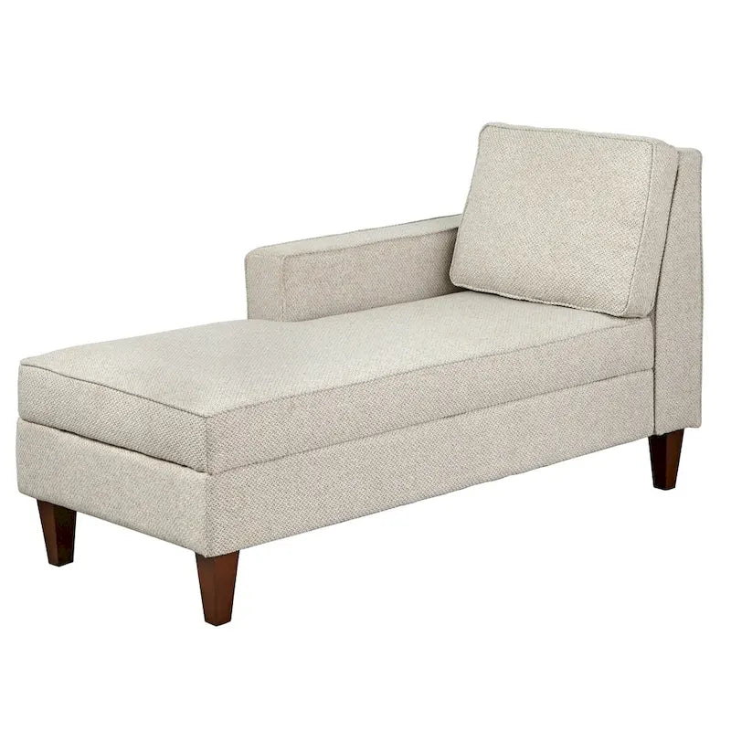 Upholstered Storage Chaise Lounge with Single Arm & Walnut Legs