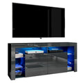 Glanzend tv-meubel van 61" met ledverlichting, neerklapbare kasten en open planken