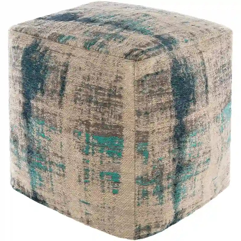 Moderner abstrakter Würfel-Pouf, 18 Inch, mit abnehmbarem Jacquard-Bezug