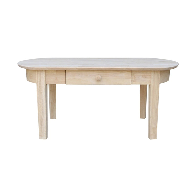 Solid Wood Oval Coffee Table with Butcher Block Top & Hidden Drawer