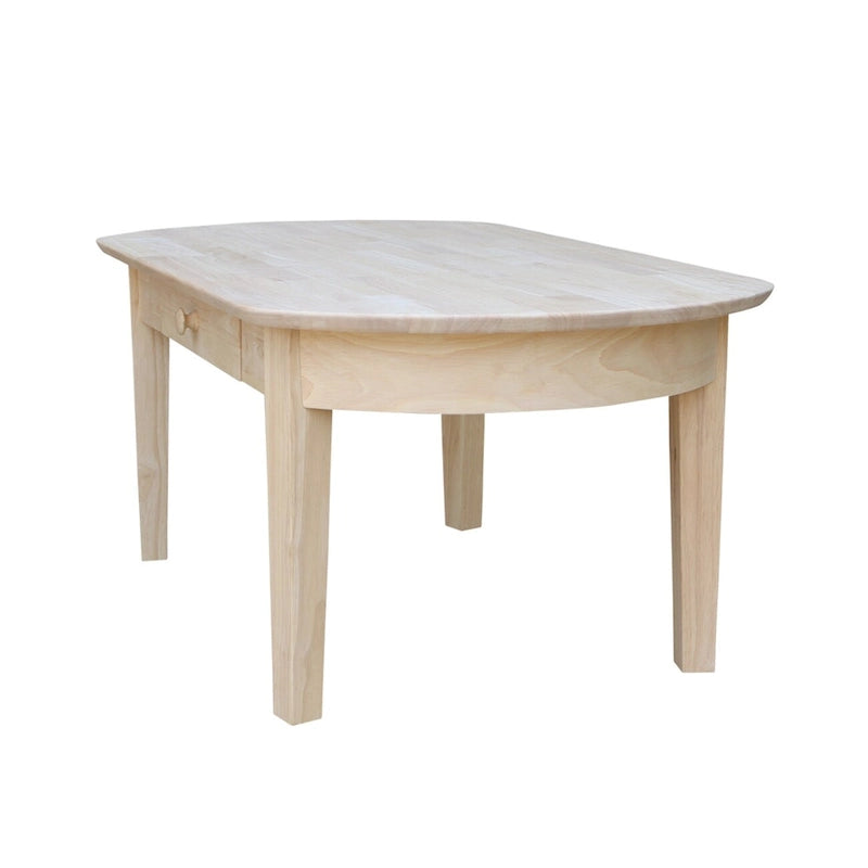 Solid Wood Oval Coffee Table with Butcher Block Top & Hidden Drawer