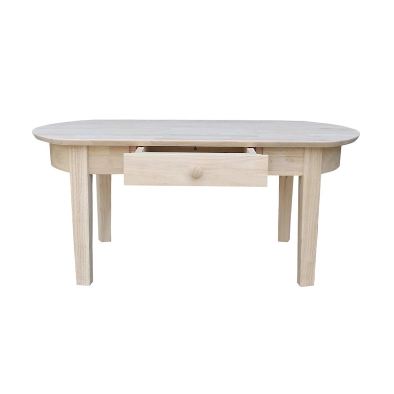Solid Wood Oval Coffee Table with Butcher Block Top & Hidden Drawer