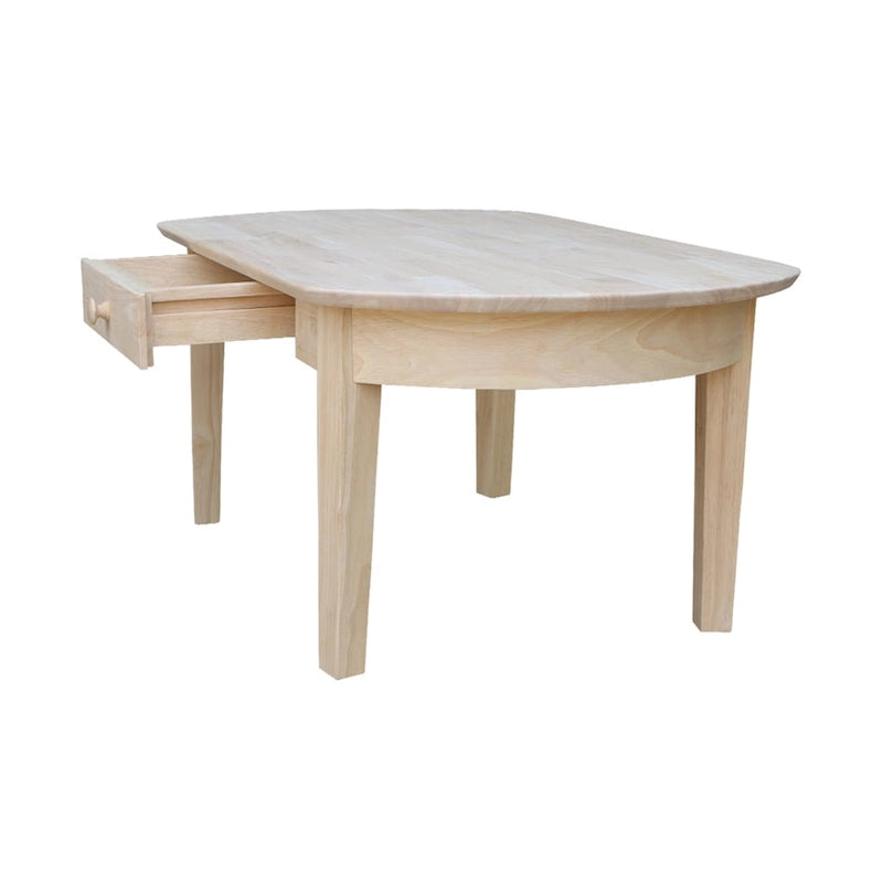 Solid Wood Oval Coffee Table with Butcher Block Top & Hidden Drawer