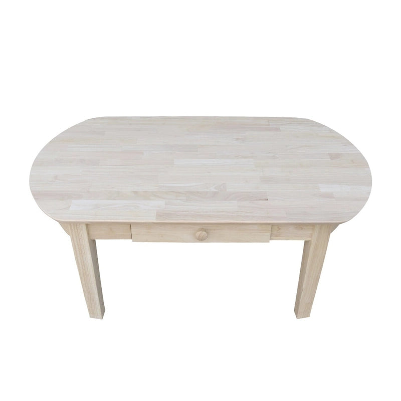 Solid Wood Oval Coffee Table with Butcher Block Top & Hidden Drawer