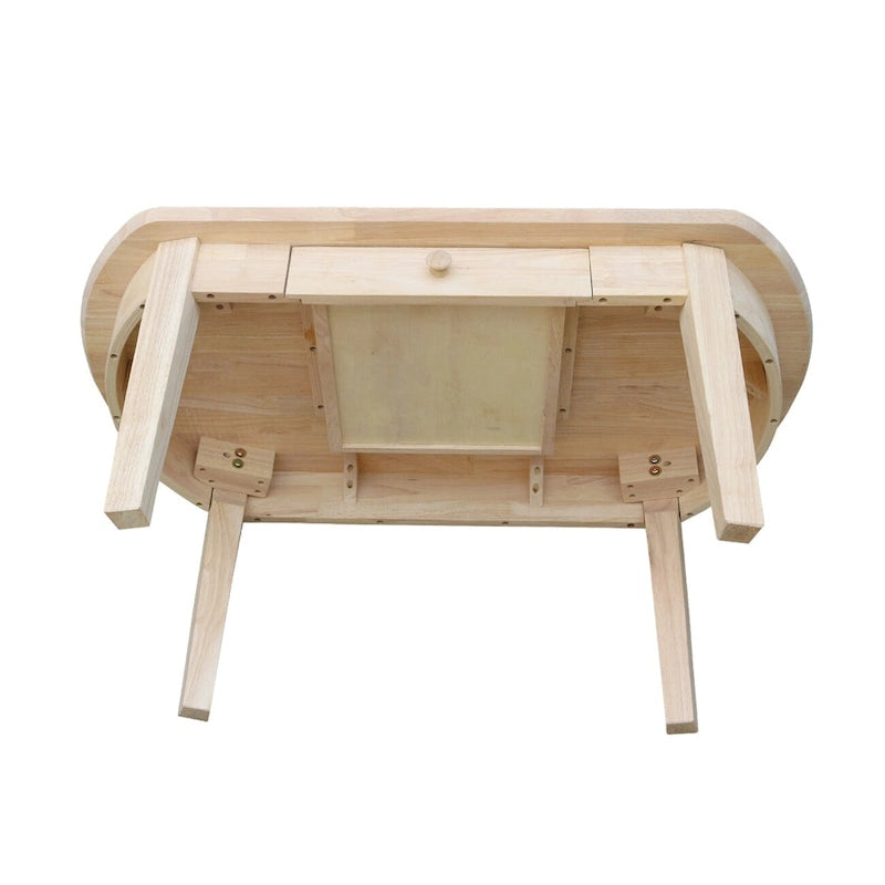 Solid Wood Oval Coffee Table with Butcher Block Top & Hidden Drawer