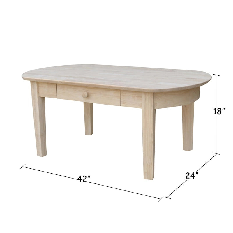 Solid Wood Oval Coffee Table with Butcher Block Top & Hidden Drawer